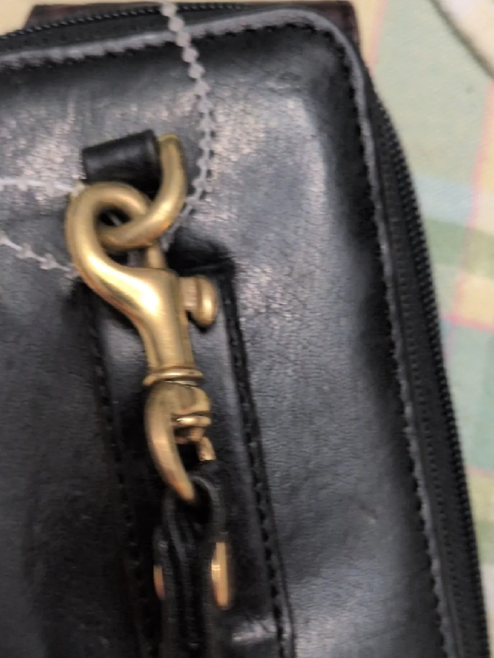 Brahmin Black Leather Wristlet Phone Case with Snap Closure